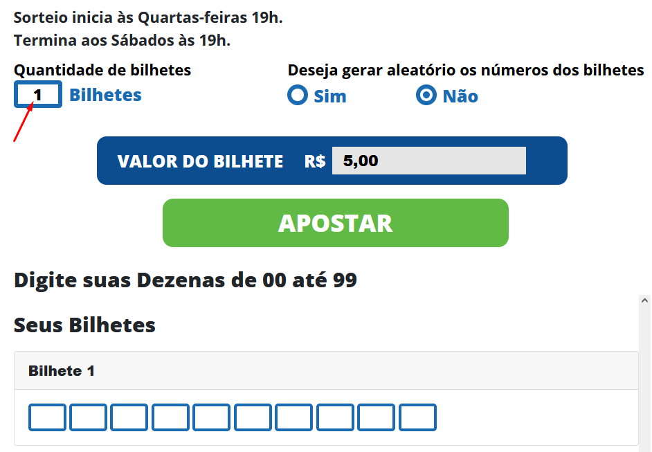 Tela de aposta do Bolão JC